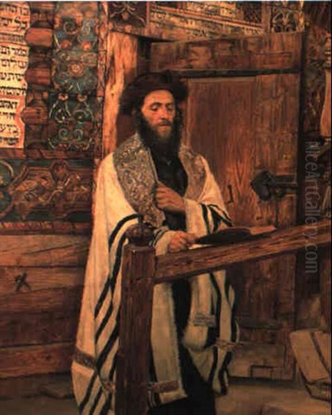 Rabbi In Front Of The Wooden Synagogue Of Jablonow - view 1