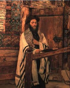 Rabbi In Front Of The Wooden Synagogue Of Jablonow by Isidor Kaufmann