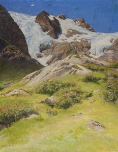 Sommerliche Gebirgslandschaft Mit Gletscher by Joseph Klemens Kaufmann