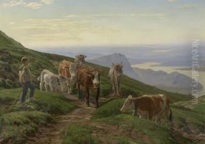Kuhe Auf Der Klewenalb Am Vierwaldstattersee by Joseph Klemens Kaufmann