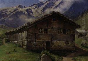 Maiensass Mit Bergkette Im Hintergrund by Joseph Klemens Kaufmann