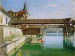 Die Alte Kappelbrucke Beim Zurgilgenhaus by Joseph Klemens Kaufmann