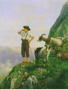Junger Innerschweizer Ziegenhirte Im Gebirge by Joseph Klemens Kaufmann