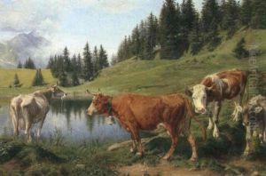 Kuhe Am Bergsee by Joseph Klemens Kaufmann