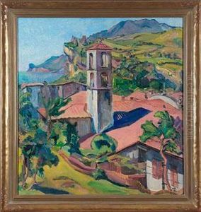 Oberitalienische Landschaft Mit Kapelle An Einem See