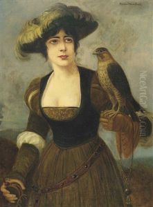 Bildnis Einer Eleganten Dame Mit Falken by Anton Kaulbach