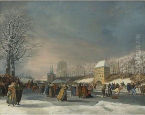 The Women's Speed Skating Contest On The Stadsgracht, Leeuwarden by Nicolaas Bauer