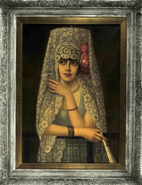 Portrait Einer Spanierin Mit Mantilla Und Facher - view 1