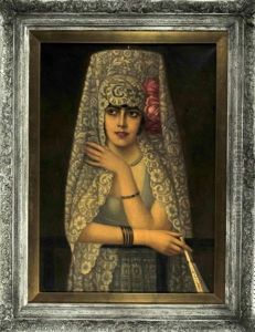 Portrait Einer Spanierin Mit Mantilla Und Facher by Anton Kaulbach