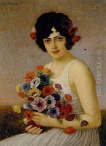 Junge Frau Mit Einem Anemonenstraus