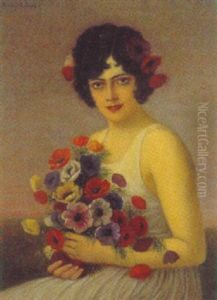 Portrait Einer Jungen Frau Mit Anemonenstraus