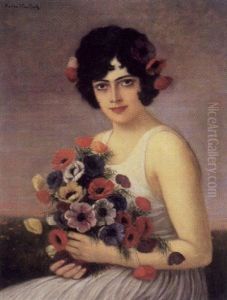 Junges Madchen Mit Einem Anemonenstraus