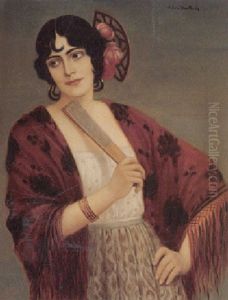 Portrait Einer Spanischen Tanzerin Mit Facher by Anton Kaulbach