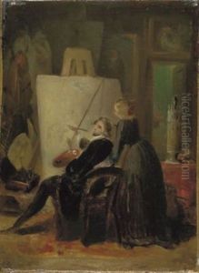 Der Kunstler Mit Seiner Frau Vor Der Staffelei by Friedrich Kaulbach