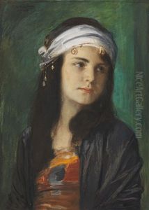 Kinderbildnis (hedda, Die Tochter Des Kunstlers Als Orientalin) (+  Farbproben Und Skizzen (putto Und Frauenkopf), Verso)