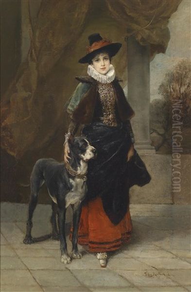 Bildnis Einer Dame Im Historisierenden Kostum Mit Dogge - view 1