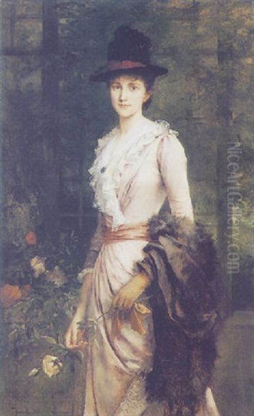 Lady With Boa And Rose - view 1