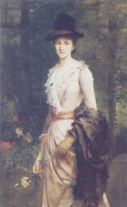 Lady With Boa And Rose by Friedrich August von Kaulbach