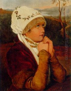Portrait Of A Young Girl, Half-length, In Contemplation by Friedrich August von Kaulbach
