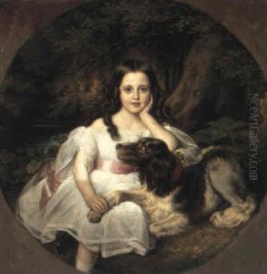 Young Girl Resting In A Landscape With Her Dog by Friedrich August von Kaulbach