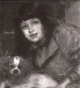 Portrait Eines Madchens Mit Hund by Friedrich August von Kaulbach