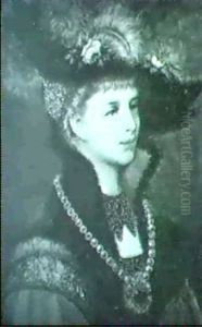 Junge Dame In Historistischer Renaissancestiltracht Mit     Federhut...