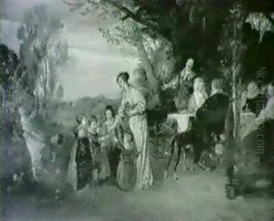 Folkeliv Med Legende Born (kopia Efter) by Friedrich August von Kaulbach