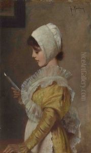 Madchen, Einen Brief Lesend by Hermann Kaulbach