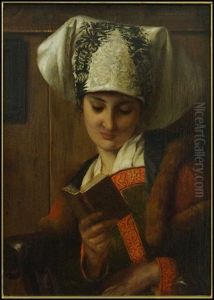 Portrait Of A Reading Lady by Hermann Kaulbach