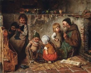 Kinder Lauschen In Der Stube Den Geschichten Des Grosvaters