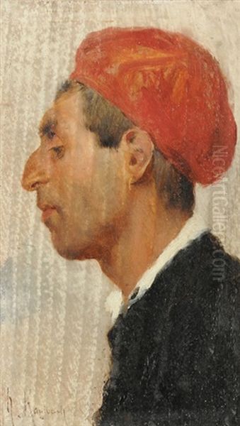Portrait Eines Mannes Im Profil Mit Rotem Berret - view 1