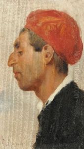 Portrait Eines Mannes Im Profil Mit Rotem Berret Portrait Eines Mannes Im Profil Mit Rotem Berret