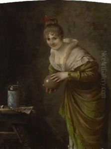Bildnis Einer Jungen Frau, In Den Handen Eine Grose Kugel Haltend by Hermann Kaulbach