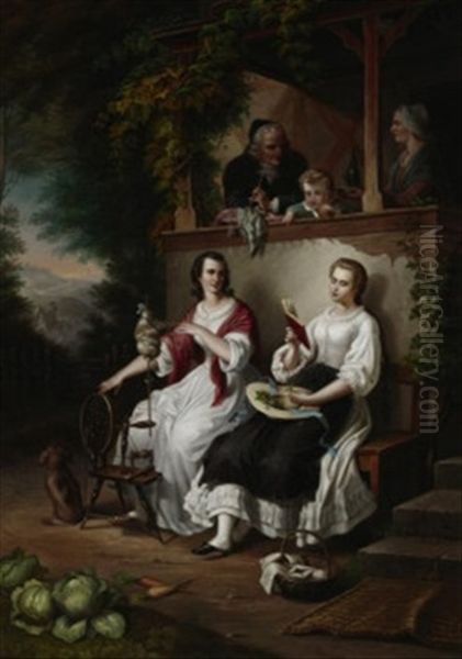 Musestunde. Familie Im Garten Vor Dem Hause - view 1