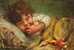 Bildnis Eines Kleinen Madchens, Das Sich Zum Schlafen Hingelegt Hat by Hermann Kaulbach