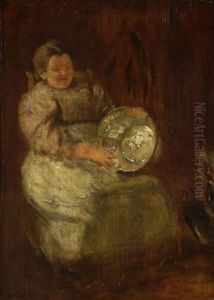 Magd Beim Polieren Einer Messingschussel by Hermann Kaulbach
