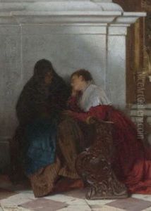 Zwei Frauen In Der Kirchenbank by Hermann Kaulbach