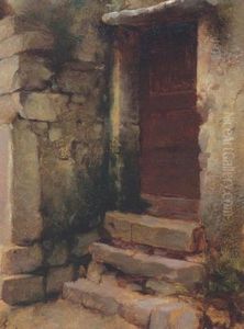 Studie Einer Ture Mit Steintreppe by Hermann Kaulbach
