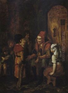 Es War Einmal: Ein Alter Narr Einer Gruppe Von Kindern Marchen Erzahlend by Hermann Kaulbach
