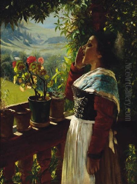 A Young Girl On A Sunlit Balcony - view 1