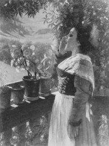 Rufende Jungbauerin Auf Der Veranda by Hermann Kaulbach