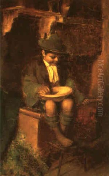 Boy Sitting With Bowl In His Lap - view 1