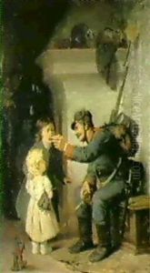Ein Soldat Reicht Zwei Kinder Ein Stuck Brot by Hermann Kaulbach