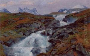 Norsk Bjerglandskab Med Brusende Elv by Haakon Jensen Kaulum