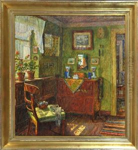 Stubeninterieur Mit Geranien Am Fenster