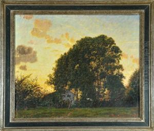 Haus Im Obstgarten Bei Sonnenuntergang by Paul Kauzmann