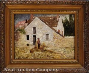 Three Children With A Basket Of Apples By A Country Cottage