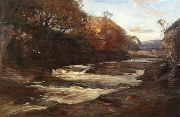 Fisherman By A Wooded River - view 1