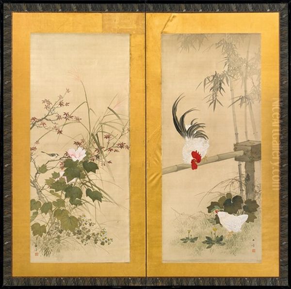 Vogel Und Blumen (2 Part Foldeing Screen) - view 1