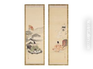 Tosho-gu/kusunoki Tei-i (a Pair Of Scrolls) by Gyokusho Kawabata